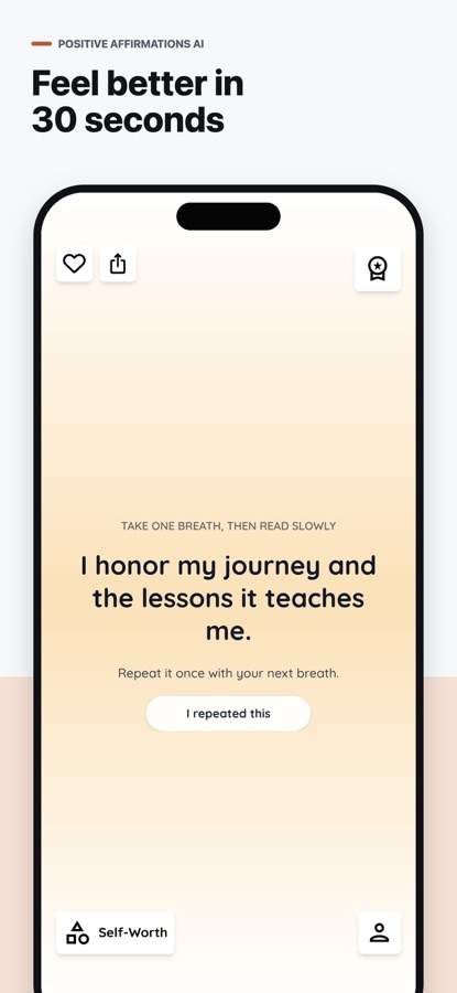 Positive affirmation app screen